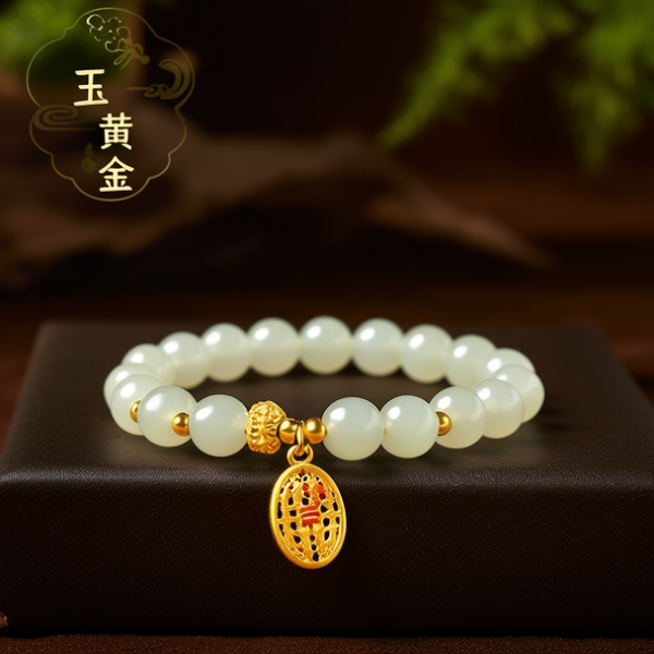 和田玉黄金手链图片